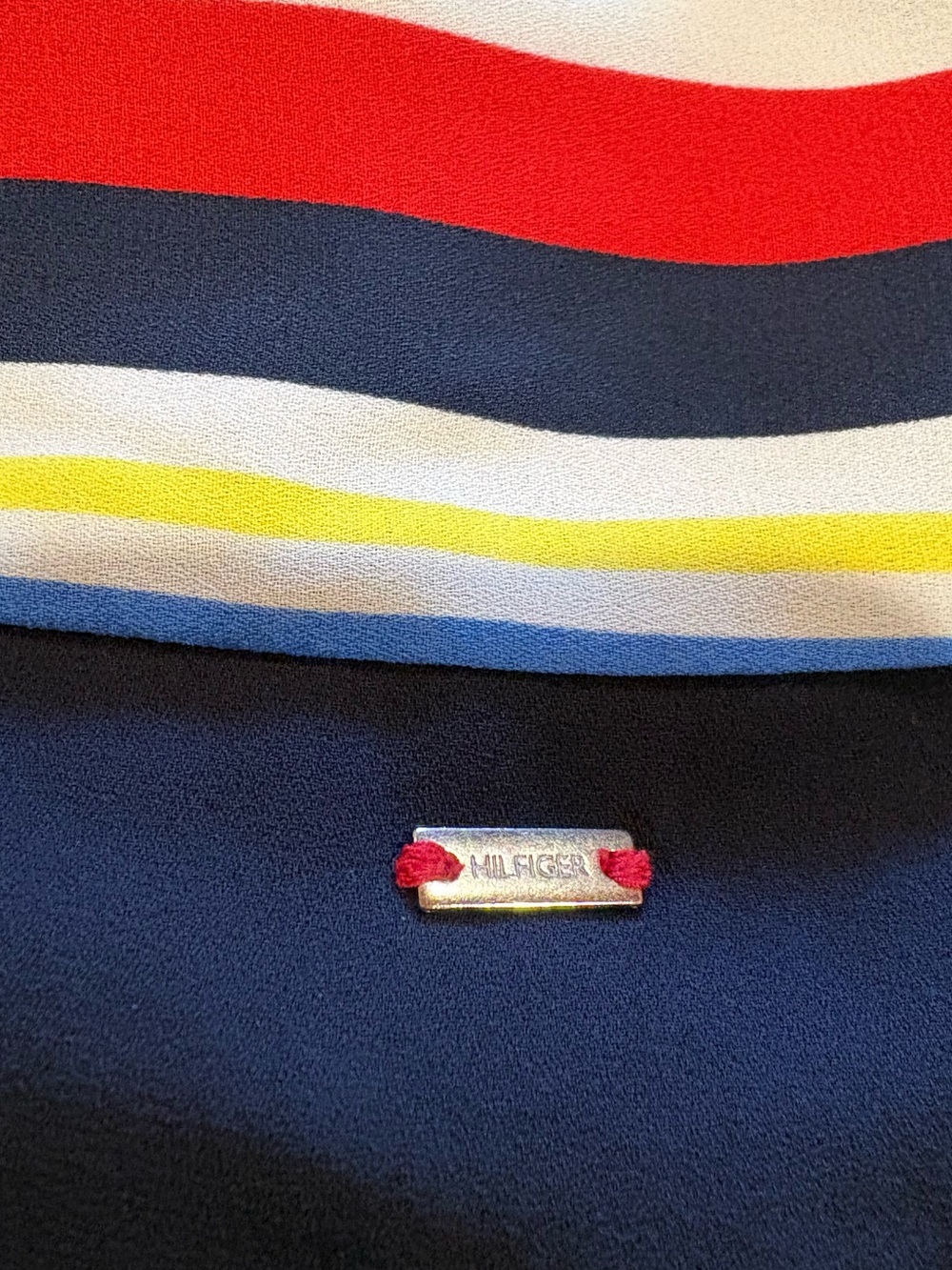 Tommy Hilfiger short-sleeve split-neck blouse Navy blue/red/white/yellow size XL - Picture 6 of 12